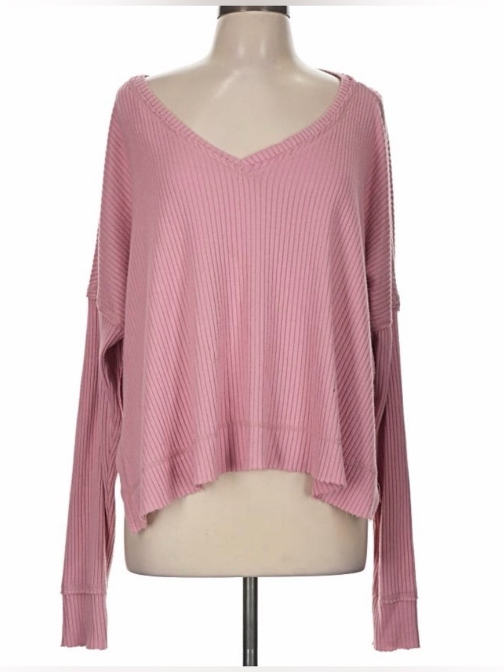 Wild Fable Pink Ribbed Oversized V Neck Top Cozy Slouchy Casual Lounge Medium